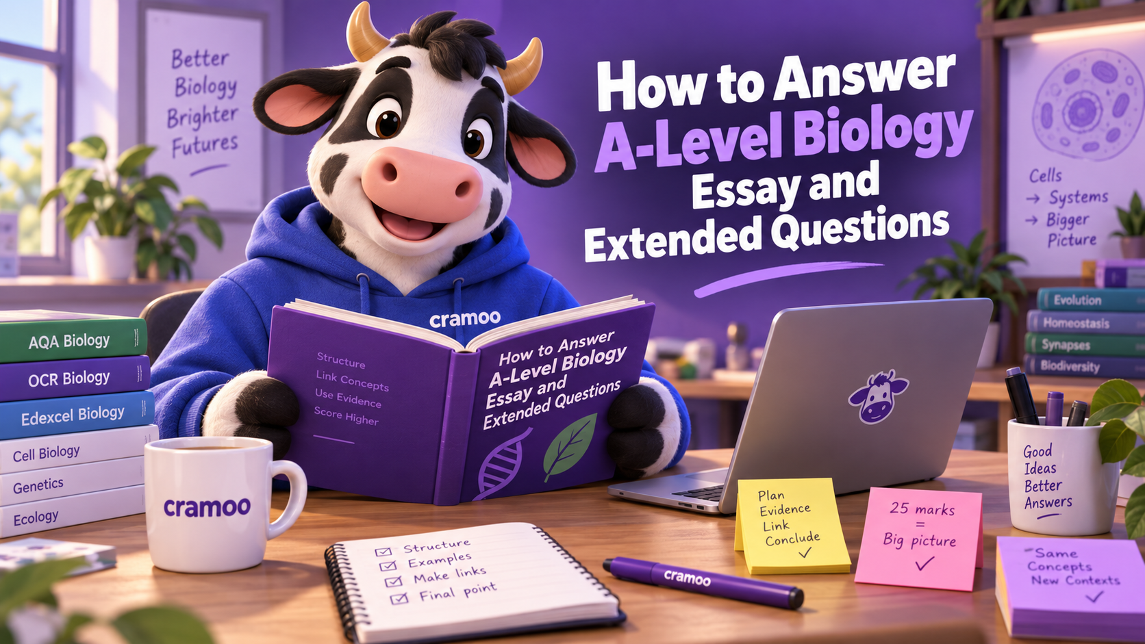 How to Answer A-Level Biology Essay and Extended Questions — Cramoo revision guide illustration