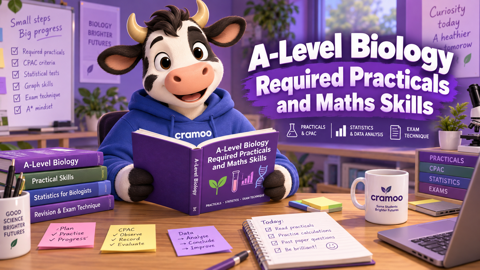 A-Level Biology Required Practicals and Maths Skills — Cramoo revision guide illustration