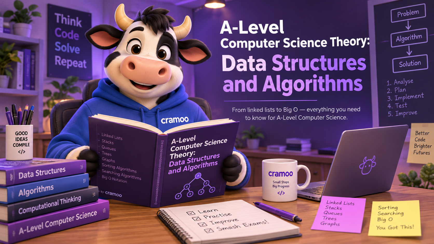 A-Level Computer Science Theory: Data Structures and Algorithms — Cramoo revision guide illustration