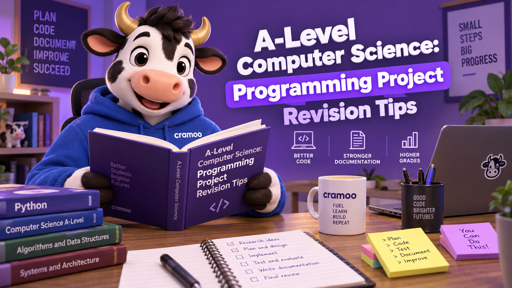 A-Level Computer Science: Programming Project Revision Tips — Cramoo revision guide illustration