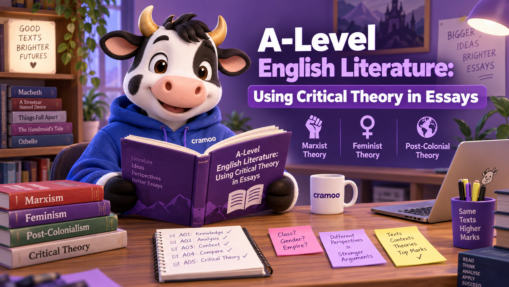 A-Level English Literature: Using Critical Theory in Essays — Cramoo revision guide illustration