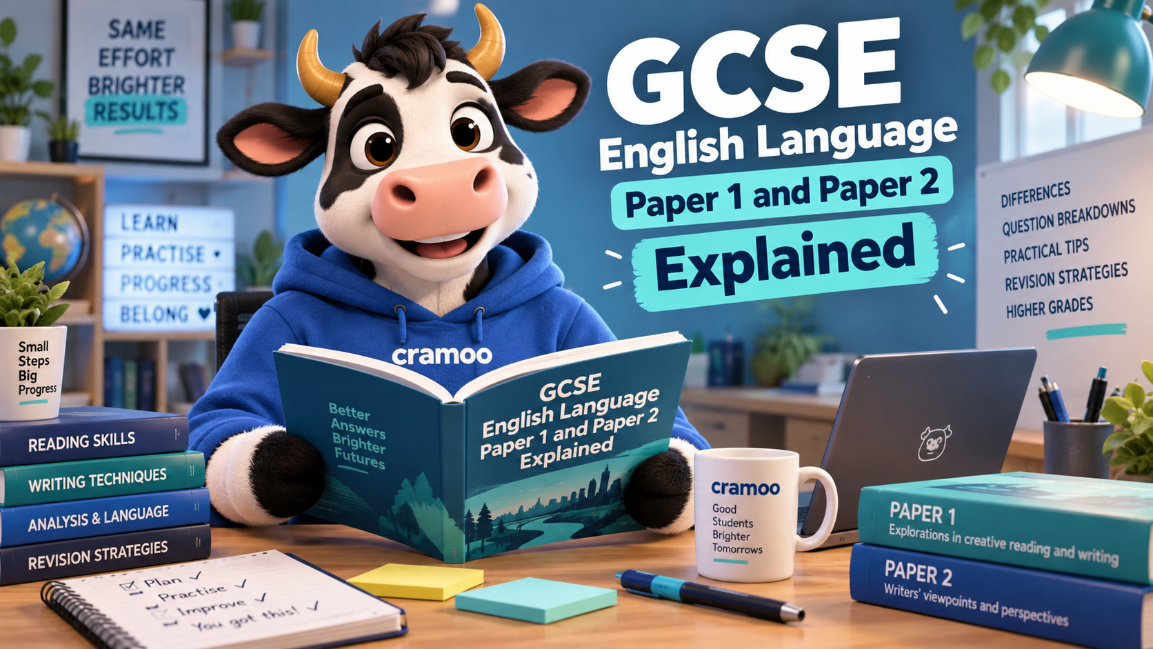 GCSE English Language Paper 1 and Paper 2 Explained — Cramoo revision guide illustration