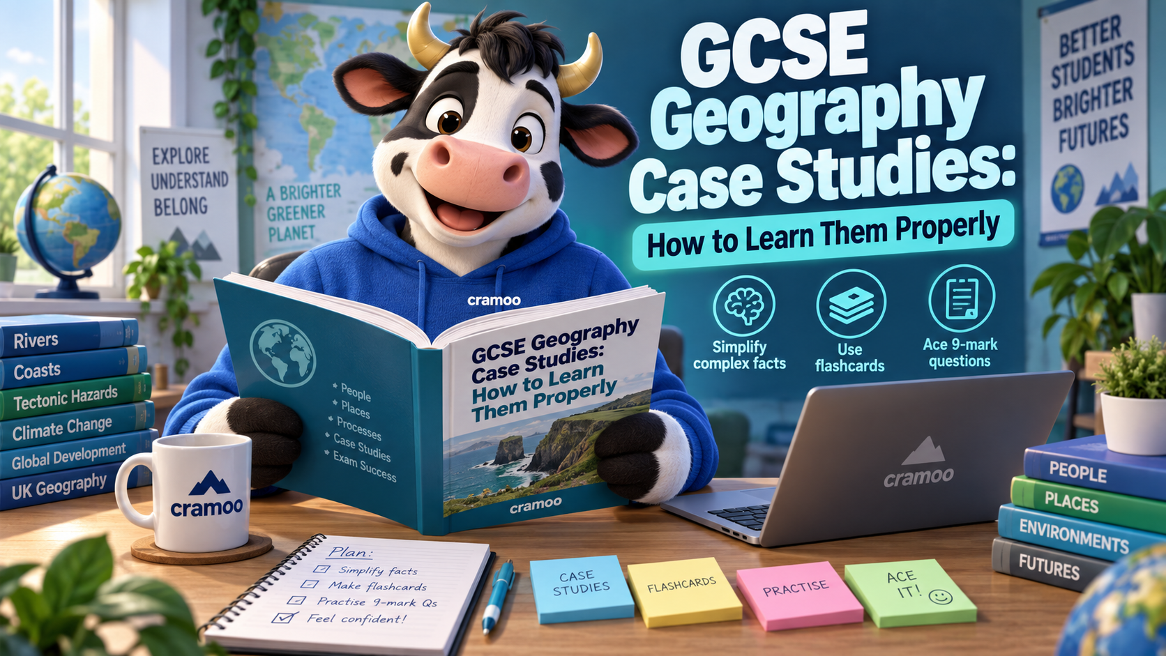 GCSE Geography Case Studies: How to Learn Them Properly — Cramoo revision guide illustration