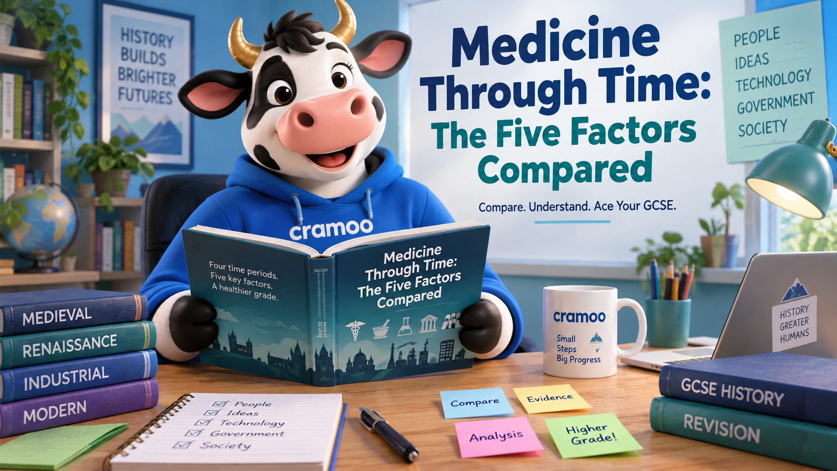 Medicine Through Time: The Five Factors Compared — Cramoo revision guide illustration