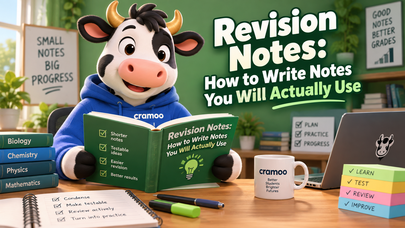 Revision Notes: How to Write Notes You Will Actually Use — Cramoo revision guide illustration