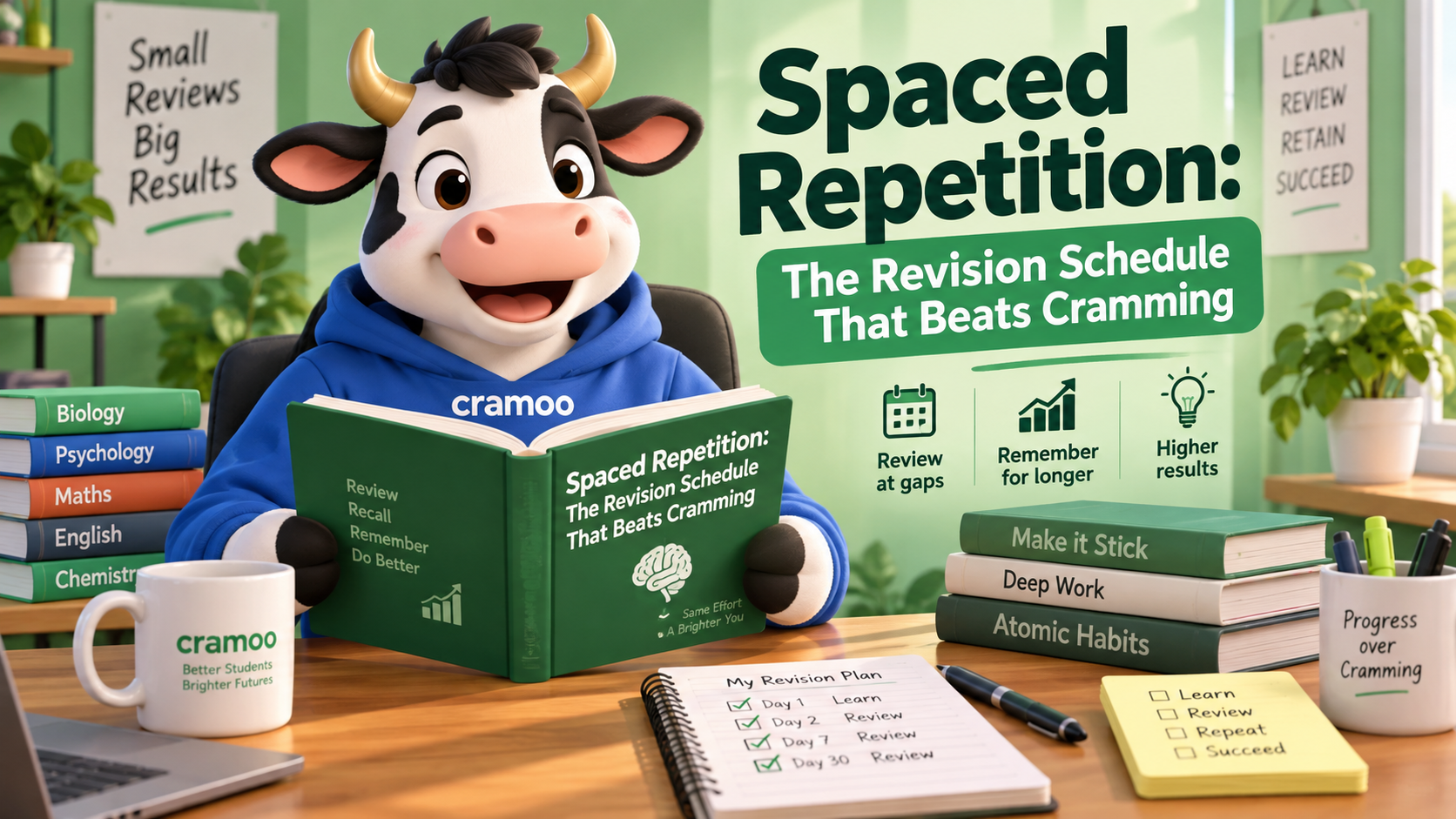 Spaced Repetition: The Revision Schedule That Beats Cramming — Cramoo revision guide illustration